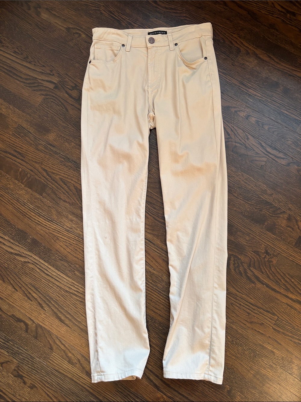 Monfrere Beige High-Rise Straight light weight khaki pant with stretch